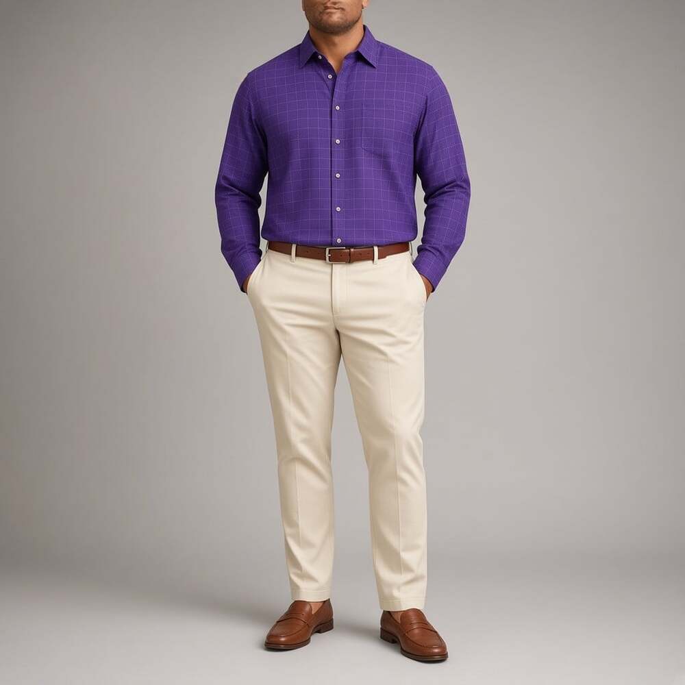 Thomas Pink Finest Twill Purple Glen Plaid Dress Shirt Made Ireland Men's XL